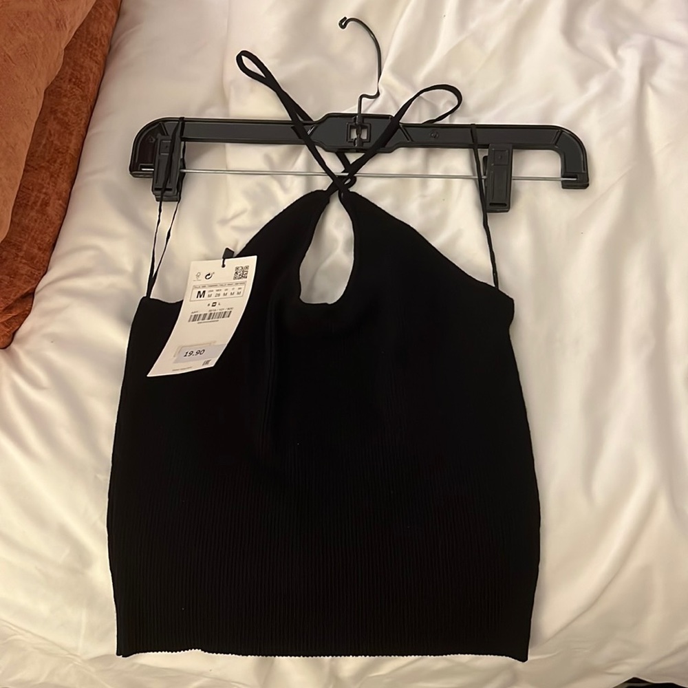 NWT ZARA CRISS CROSS CROP TOP BLACK